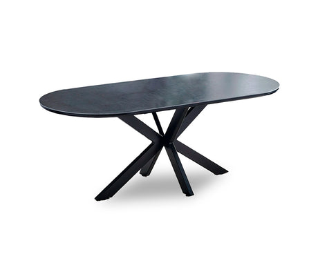 table ovale céramique grise pieds central métal noir - Souffle d'intérieur 