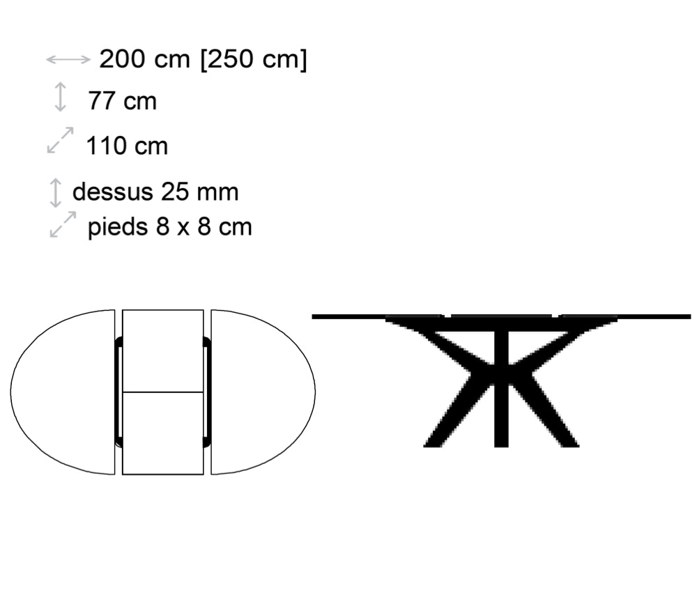 dimensions Table bois ovale extensible de salle à manger moderne pieds noir - Souffle d'intérieur - Lievens