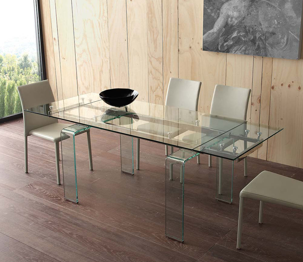 Table verre extensible 160cm (240cm ouverte) et 140cm (200cm) - Nelly