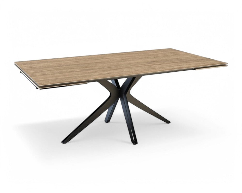 Table céramique bois chêne clair extensible pieds central - Indina