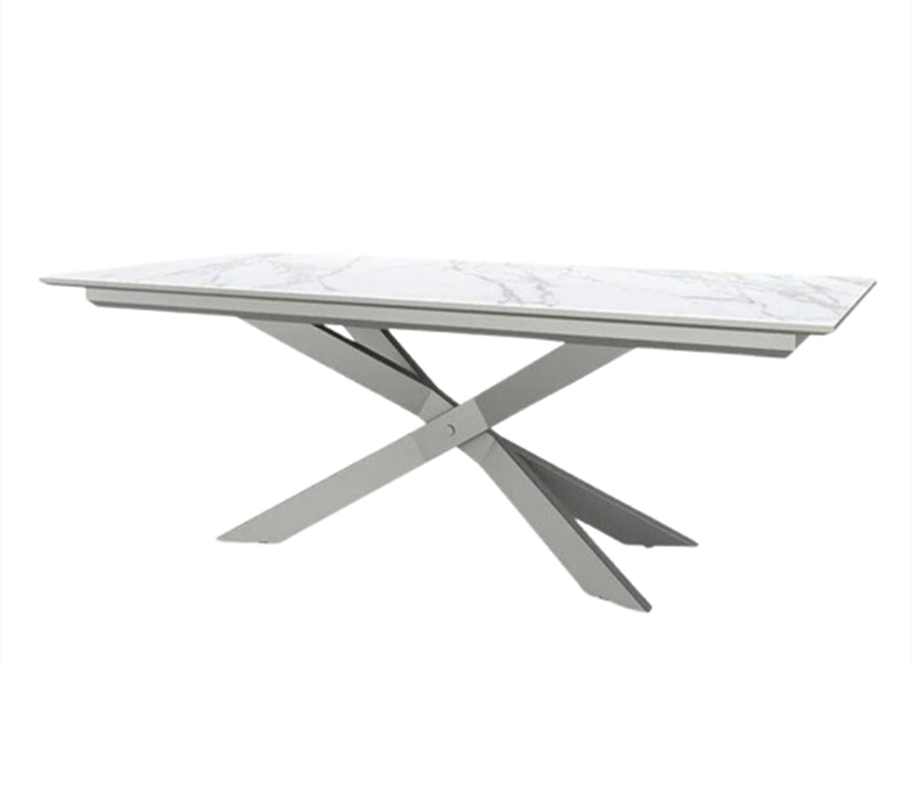 Table céramique extensible rectangulaire marbre blanc mat pied central - Animovel - Souffle d'intérieur