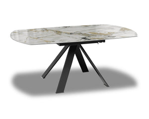 Table ronde céramique extensible marbre blanc pieds métal noir - Akante - Souffle d'intérieur