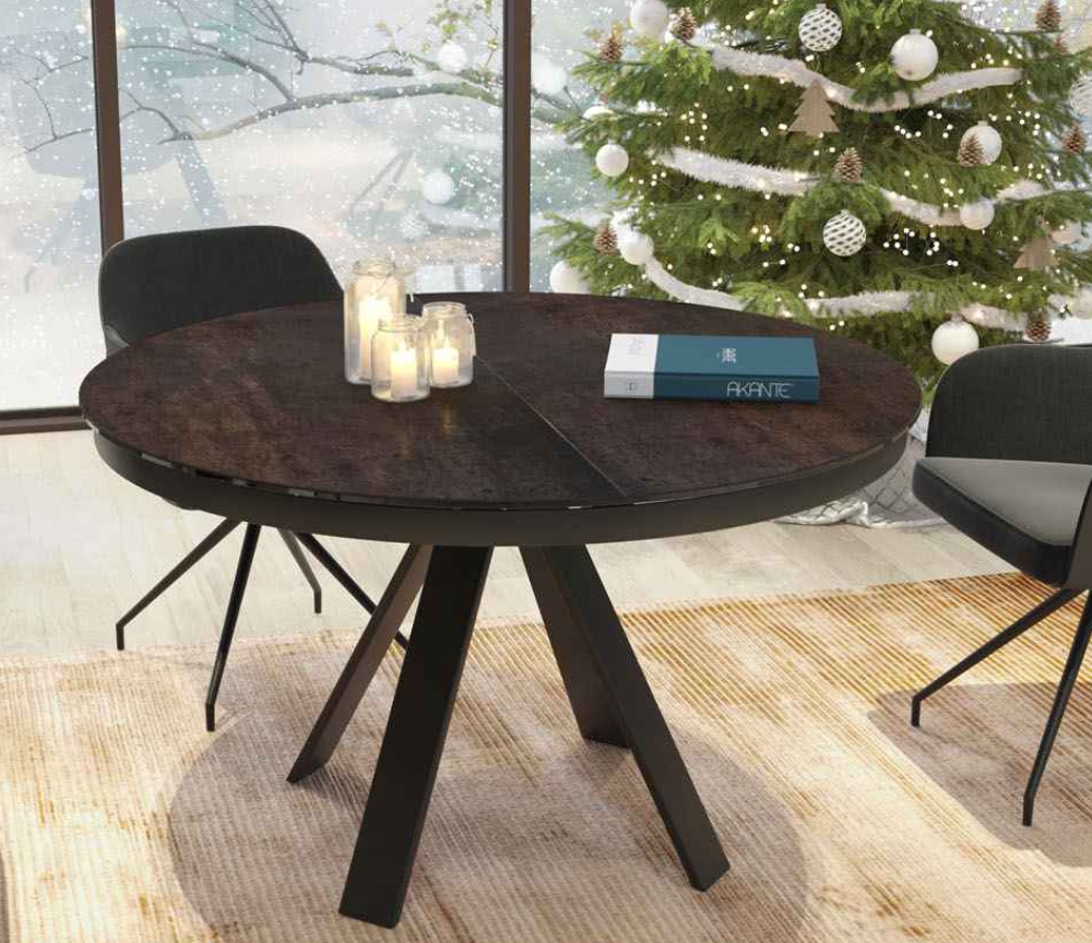 Table à manger ronde extensible bois clair et pieds métal noir