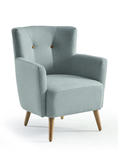 Fauteuil crapaud en tissu vert clair moderne pieds bois - Cindy-Fauteuils-SOUFFLE D’INTÉRIEUR