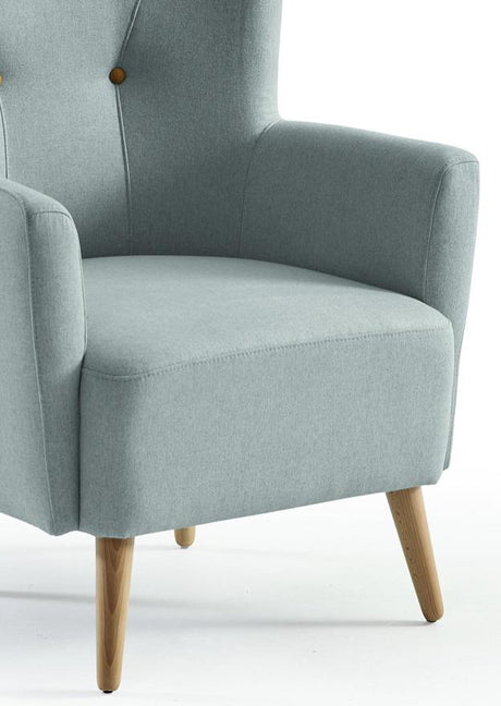 Fauteuil crapaud en tissu vert clair moderne pieds bois - Cindy-Fauteuils-SOUFFLE D’INTÉRIEUR