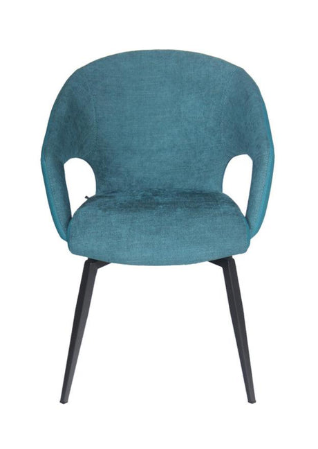 Fauteuil de table pivotant pieds metal en tissu bleu moderne - SOUFFLE D’INTÉRIEUR