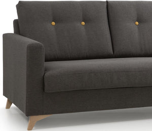 Canapé convertible lit couchage 140 en tissu marron  avec zoom sur accoudoir - Souffle d'intérieur