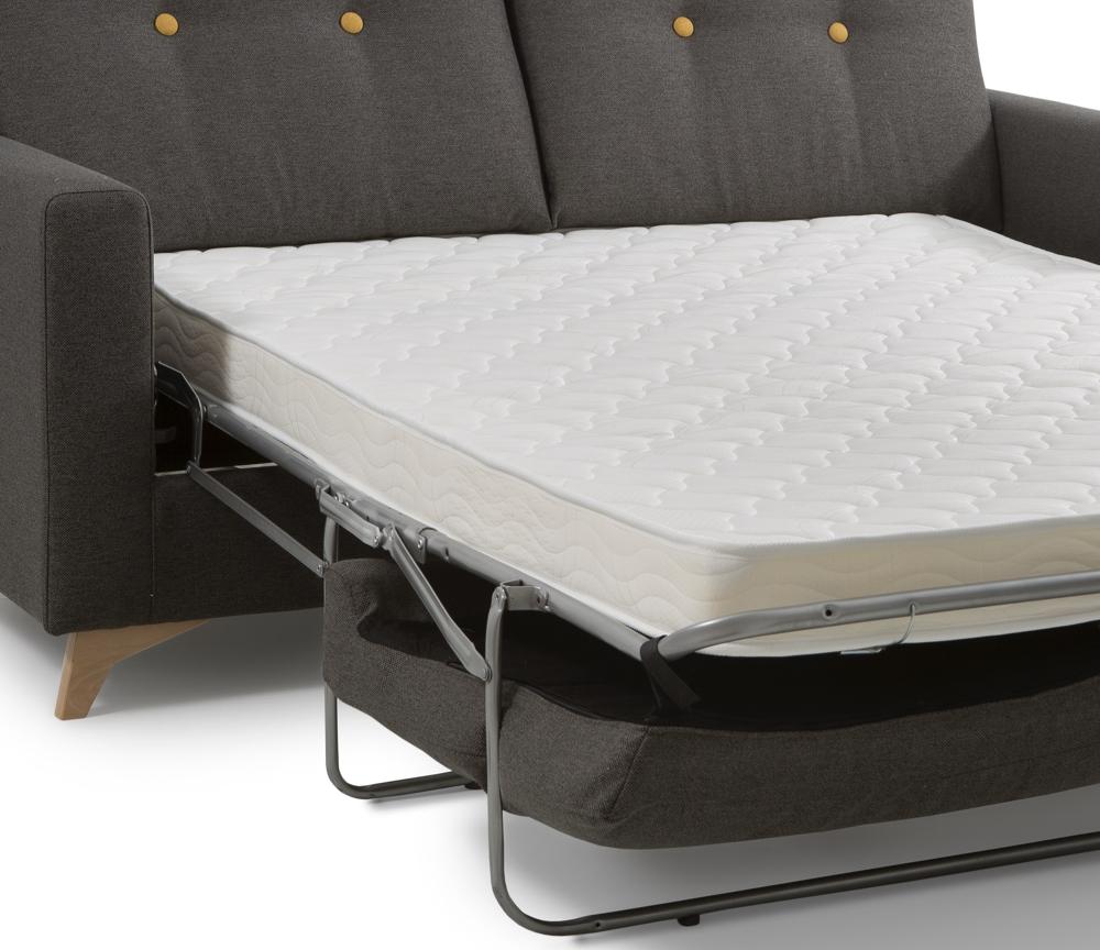 Canapé convertible lit couchage 140 en tissu marron avec zoom sur le matelas - Souffle d'intérieur