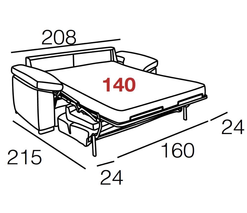 Canapé rapido lit convertible 140 tissu avec matelas 18cm avec dessin des dimensions - Souffle d'intérieur