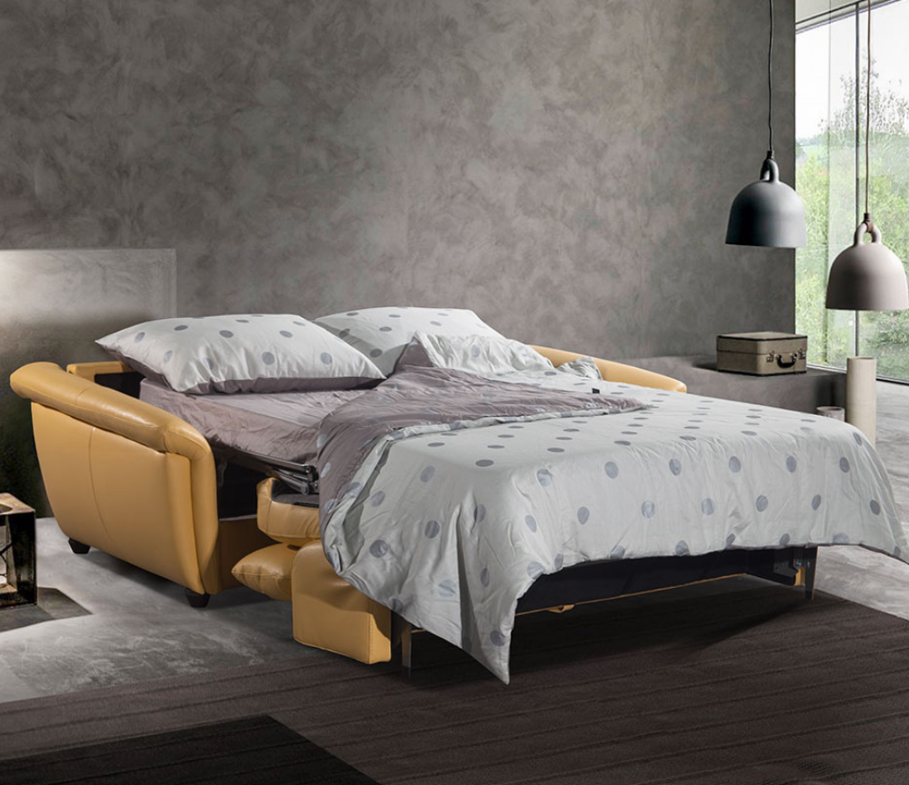 Canapé rapido convertible 140 lit cuir jaune avec matelas 14 cm - Connie-Canapés-SOUFFLE D’INTÉRIEUR