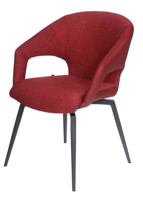 Fauteuil de table design pivotant pieds métal en tissu rouge - Souffle d'intérieur