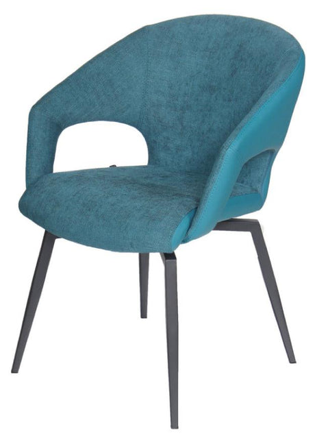 Fauteuil de table pivotant pieds metal en tissu bleu moderne - SOUFFLE D’INTÉRIEUR