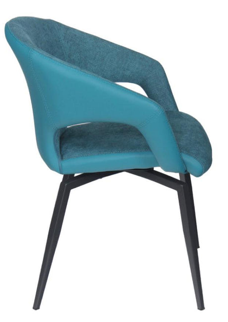 Fauteuil de table pivotant pieds metal en tissu bleu moderne - SOUFFLE D’INTÉRIEUR