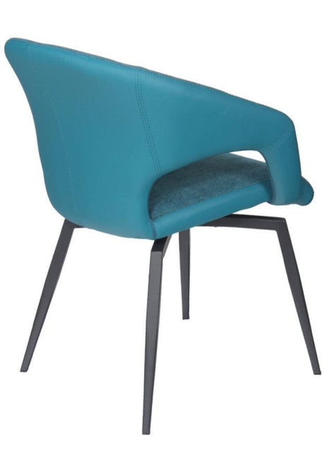 Fauteuil de table pivotant pieds metal en tissu bleu moderne - SOUFFLE D’INTÉRIEUR