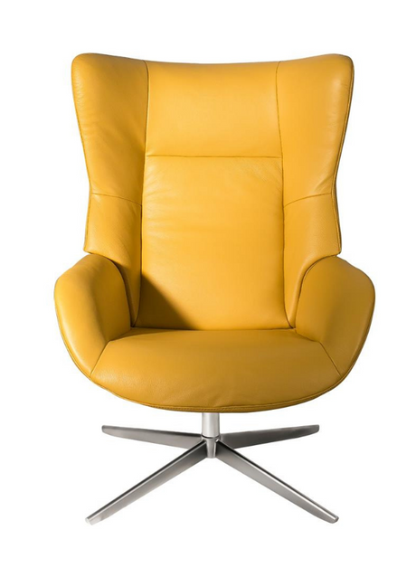 Fauteuil inclinable en cuir jaune pieds métal design - Faustine-SOUFFLE D’INTÉRIEUR