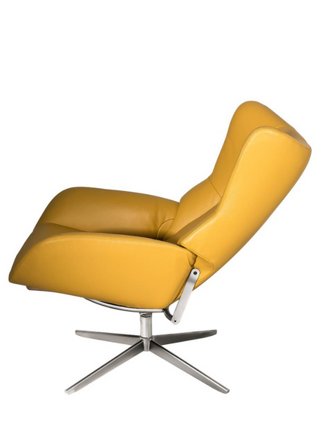 Fauteuil inclinable en cuir jaune pieds métal design - Faustine-SOUFFLE D’INTÉRIEUR