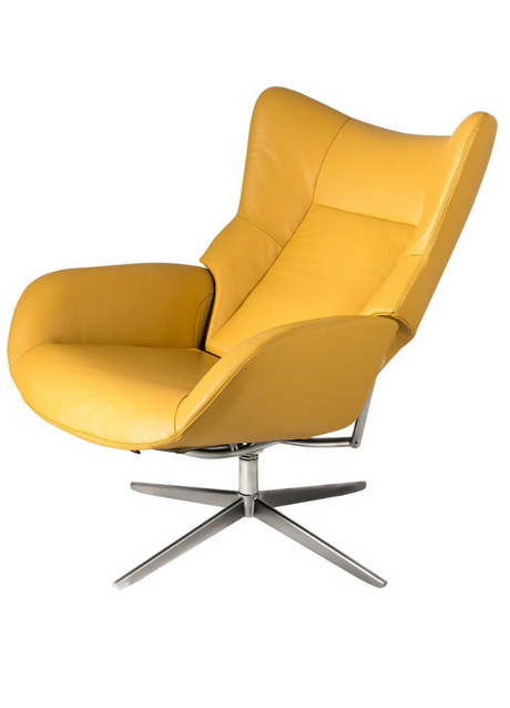 Fauteuil inclinable en cuir jaune pieds métal design - Faustine-SOUFFLE D’INTÉRIEUR