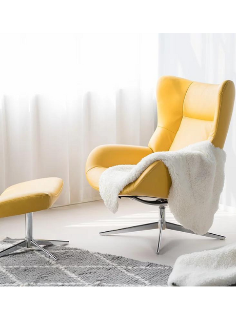 Fauteuil inclinable en cuir jaune pieds métal design - Faustine-SOUFFLE D’INTÉRIEUR