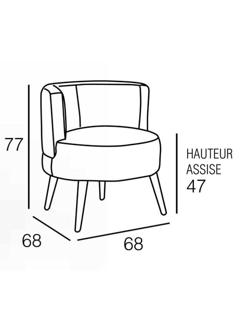 Fauteuil crapaud en tissu gris clair pieds bois avec dimensions - Souffle d'intérieur