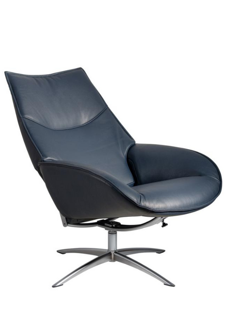 fauteuil inclinable en cuir bleu moderne + repose pieds - souffle d'interieur