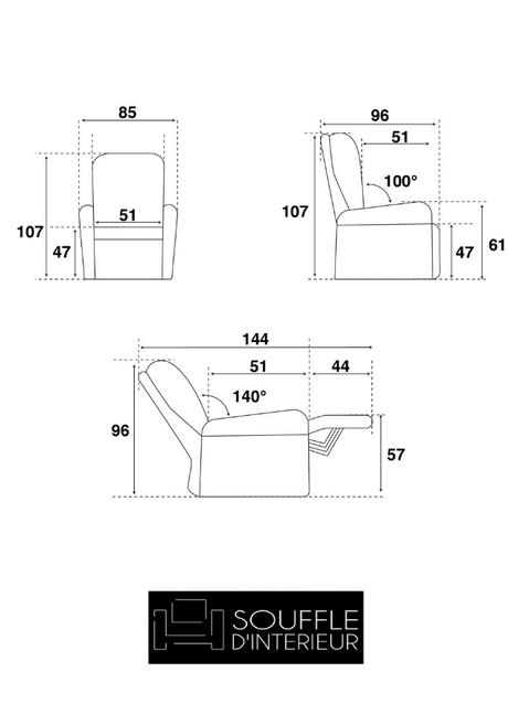 fauteuil relax moderne design tissu taupe électrique 1 moteur - Souffle d'intérieur