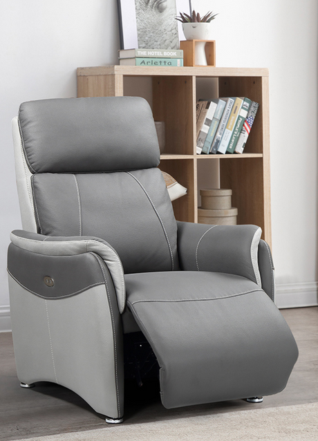 Fauteuil relaxation électrique tissu effet cuir gris - Calvin-Fauteuils-SOUFFLE D’INTÉRIEUR