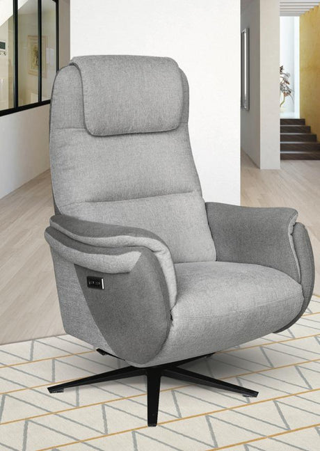 Fauteuil relax électrique tissu gris pieds métal design ouverture - Souffle d'intérieur - Centrelec