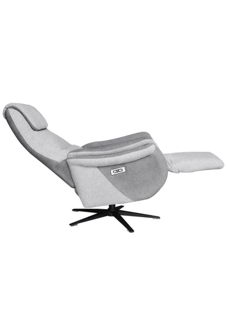 Fauteuil relax électrique tissu gris pieds métal design ouverture - Souffle d'intérieur - Centrelec