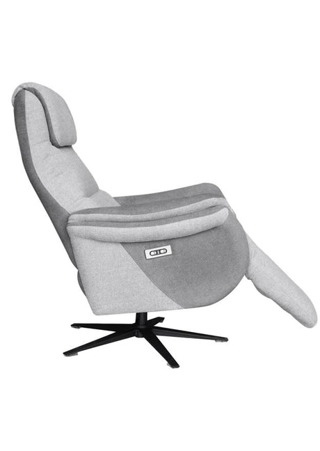 Fauteuil relax électrique tissu gris pieds métal design ouverture - Souffle d'intérieur - Centrelec