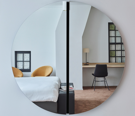 Grand miroir rond noir mural design - Souffle d'intérieur