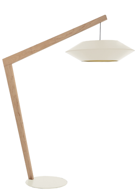 lampadaire arc de salon en bois naturel et un abat jour beige - Souffle d'intérieur