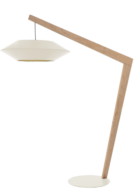 lampadaire arc de salon en bois naturel et un abat jour beige - Souffle d'intérieur