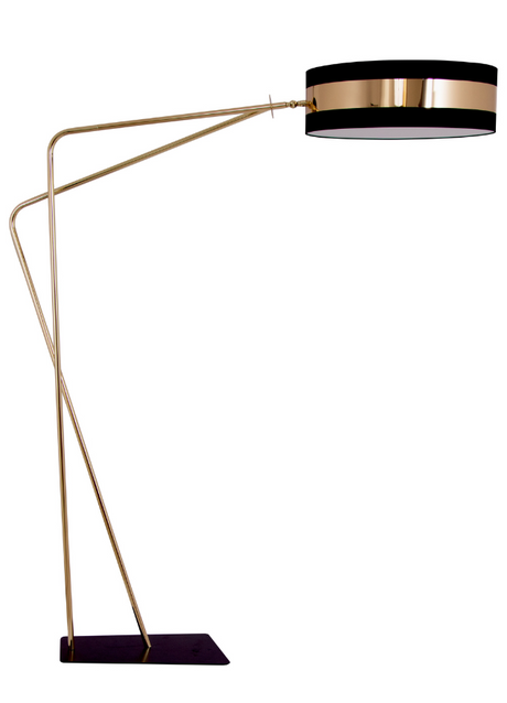 lampadaire design flamluce avec abat jour noir et structure en laiton - Souffle d'intérieur