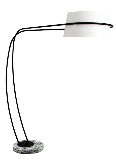 lampadaire arc noir et blanc et base en marbre gris - Souffle d'intérieur