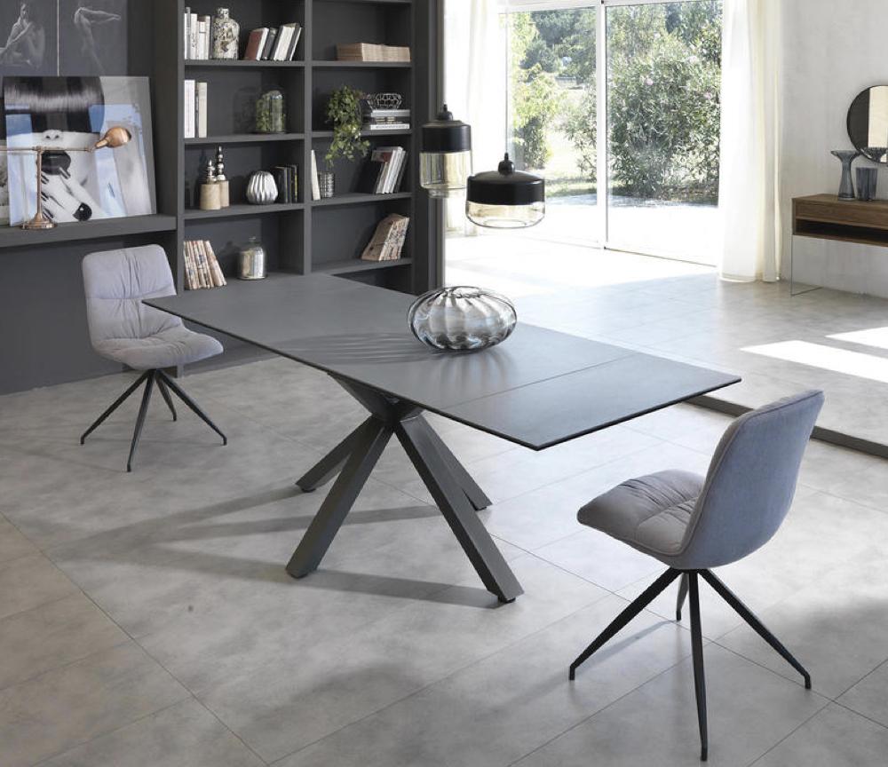 Table céramique extensible gris foncé pieds métal - Souffle d'intérieur