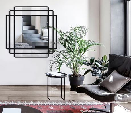 Miroir carré mural design moderne avec contour noir - Souffle d'intérieur - Decknudt