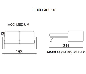 Canapé rapido convertible 140 avec matelas 21cm en tissu gris - Souffle d'intérieur 