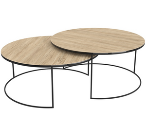 table basse gigogne ronde céramique bois design - Souffle d'intérieur