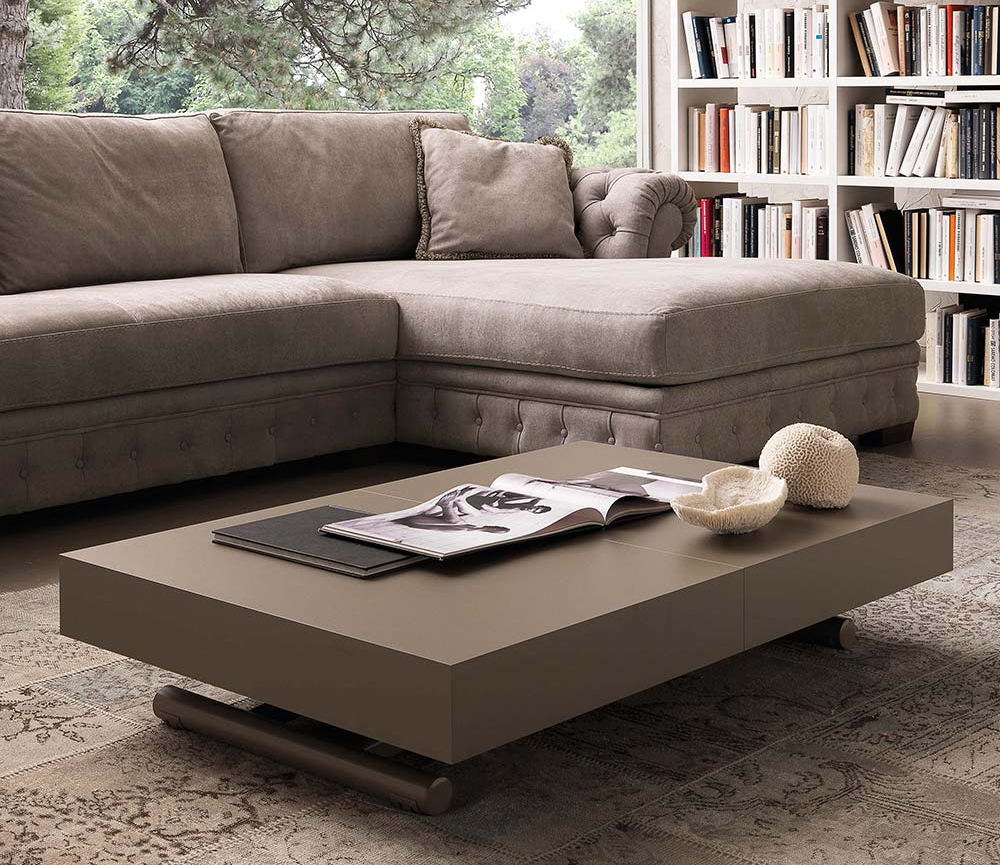 Table basse relevable et extensible en table haute taupe moderne  120 cm - Souffle d'intérieur - Ozzio