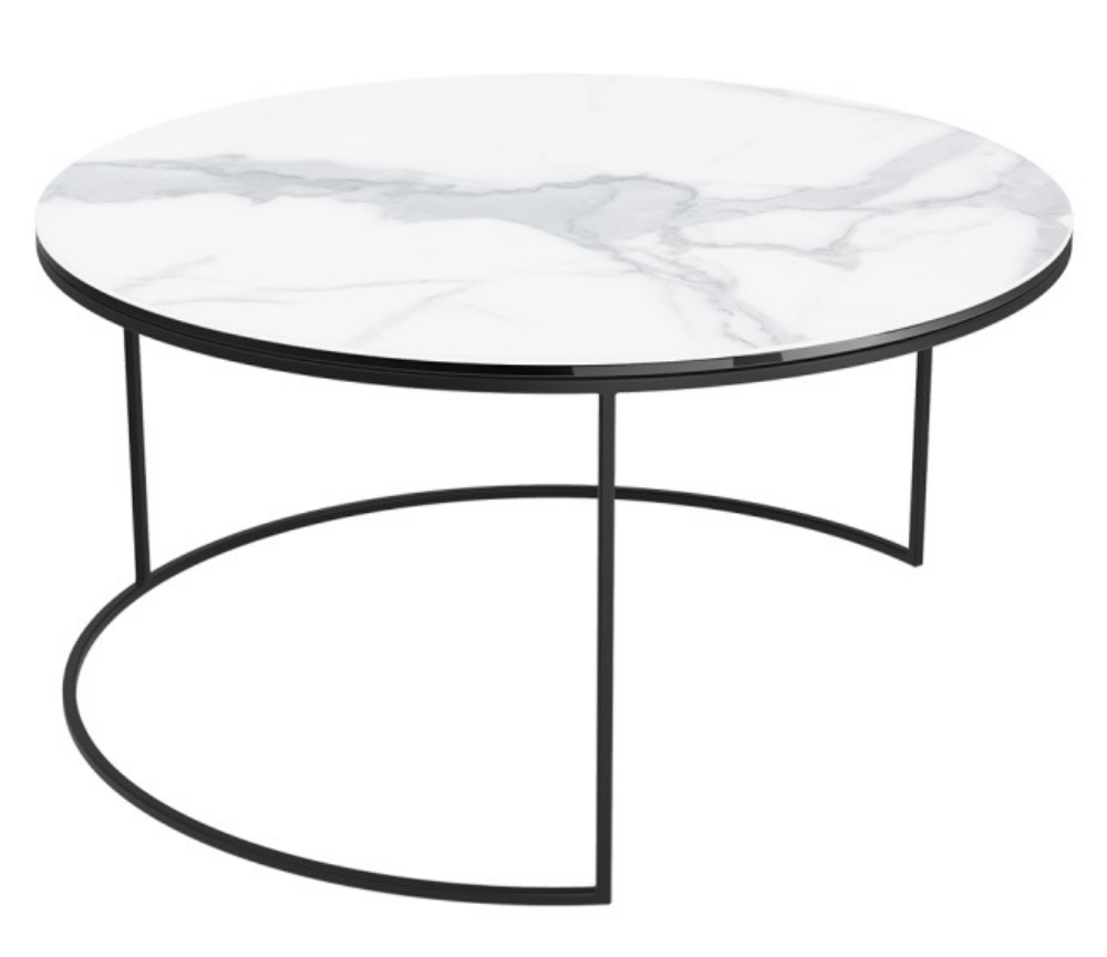 Table basse ronde en zellige blanc finition laiton - 90cm