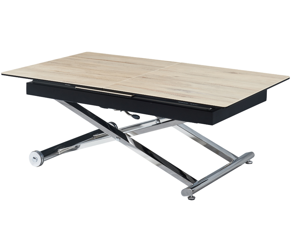 Table ajustable en hauteur et extensible aspect chêne avec pied noir