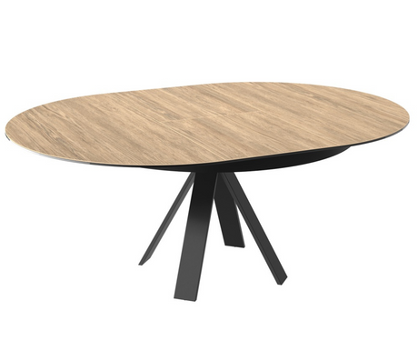 table ronde ceramique effet bois extensible pieds métal noir - Akante - Souffle d'intérieur