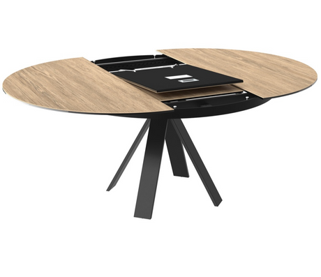 table ronde ceramique effet bois extensible pieds métal noir - Akante - Souffle d'intérieur