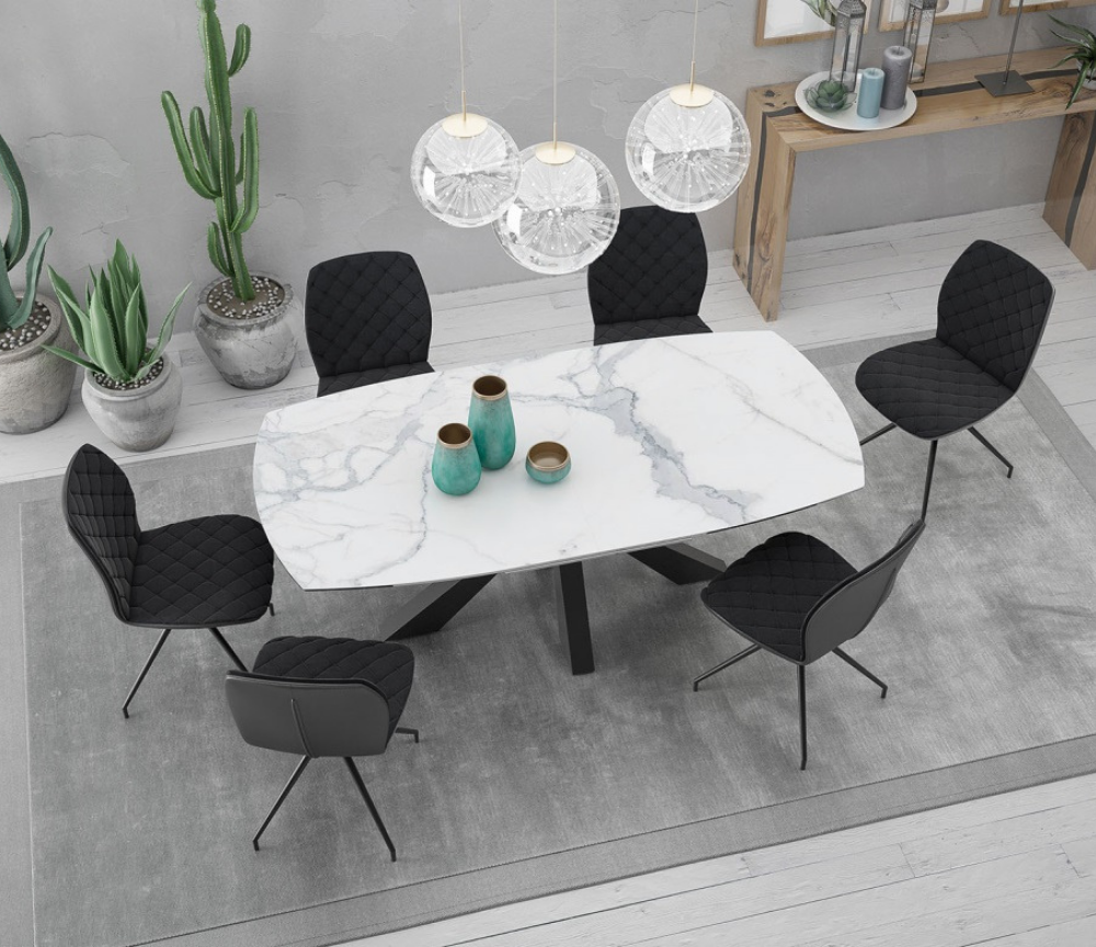 Table extensible en céramique aspect marbre blanc moderne
