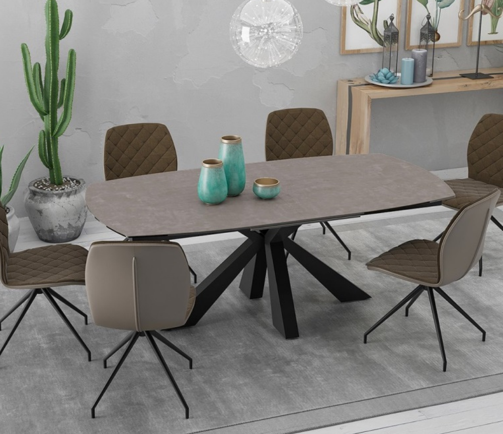 Table a manger céramique extensible avec rallonges taupe argile - Akante - Souffle d'intérieur