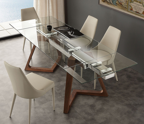 Table en verre extensible design pieds bois - Ken