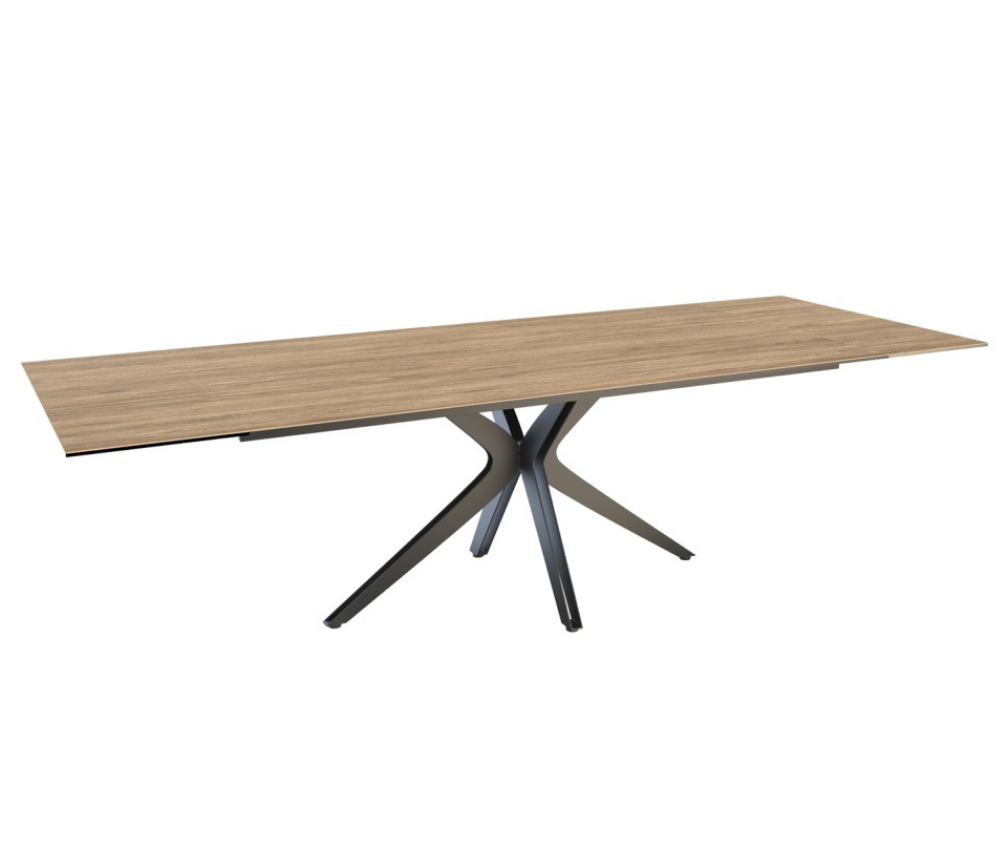 Table céramique bois chêne clair extensible pieds central - Indina