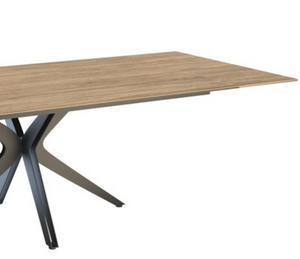 Table céramique bois chêne clair extensible pieds central - Indina